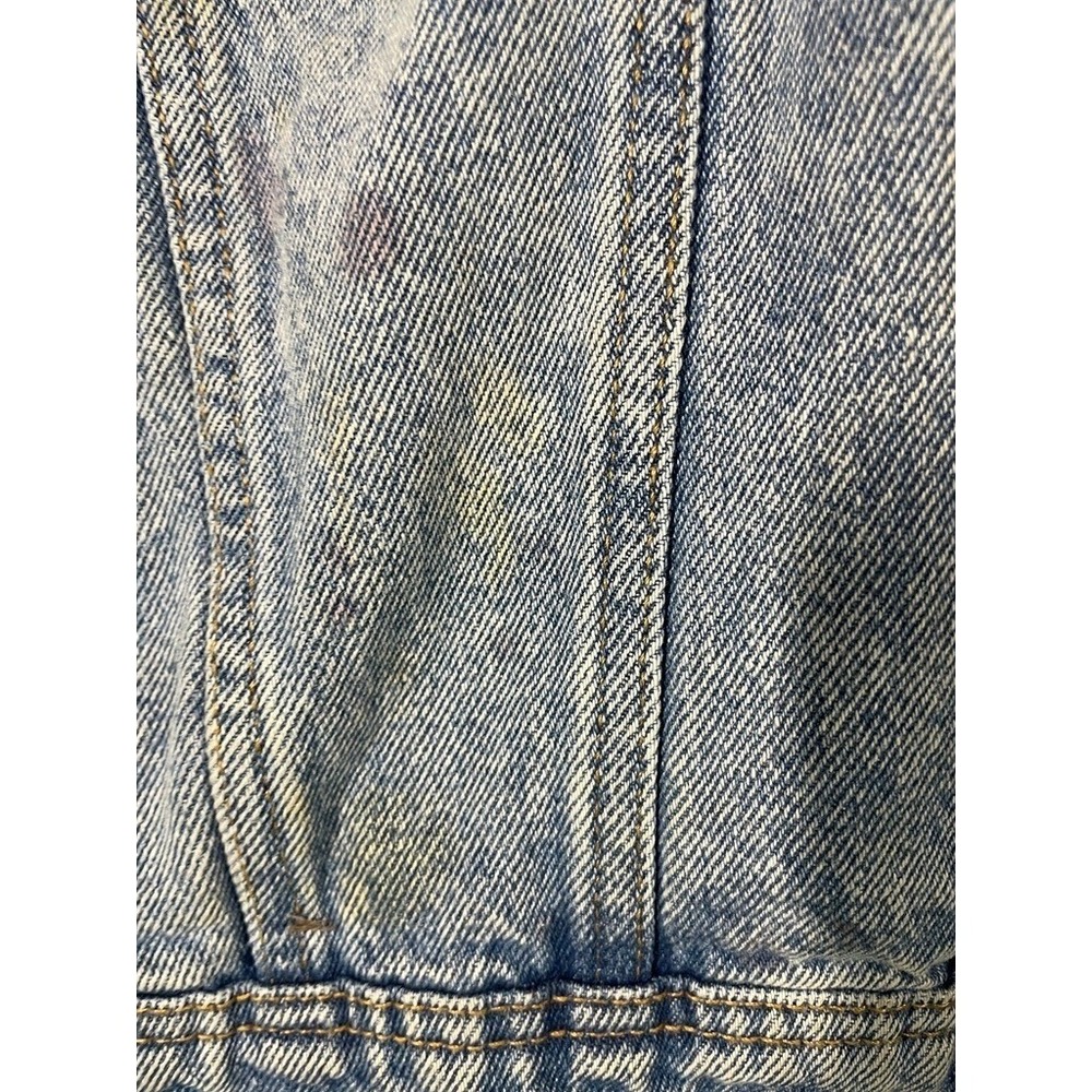 Custom Hand Painted Denim Jacket Women's Small Distressed Blue Wearable Art - Picture 6 of 16